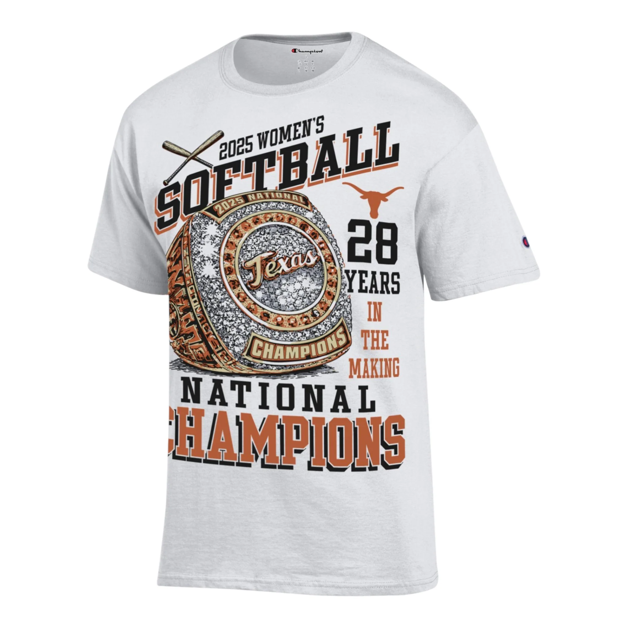 Champion Texas Longhorns Softball 2025 National Champions Ring Tee