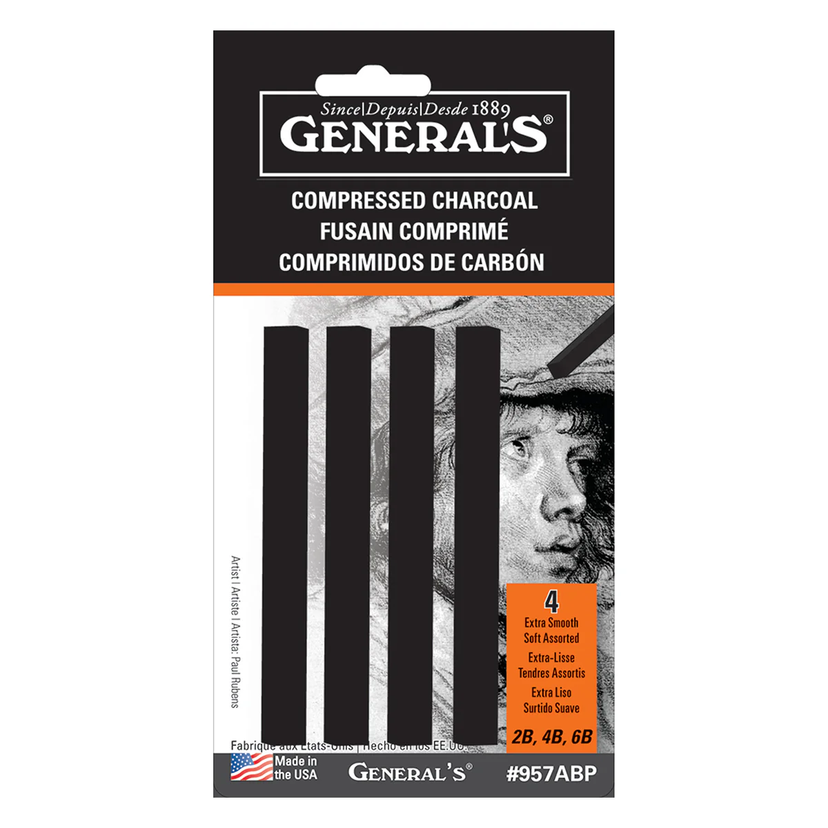 General Pencil Compressed Charcoal 4 Piece Set - Black