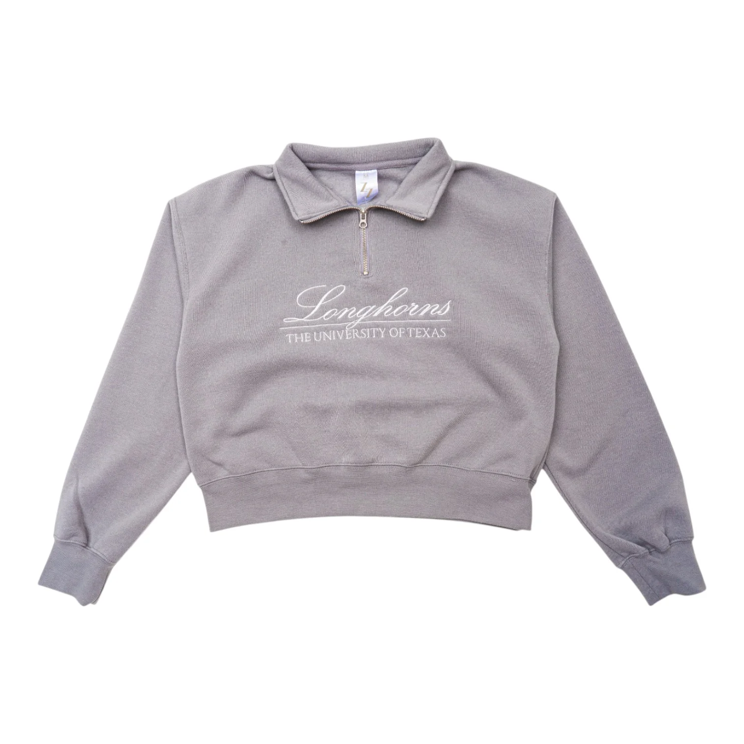 Silver Metallic Emb Cropped Qtr Zip