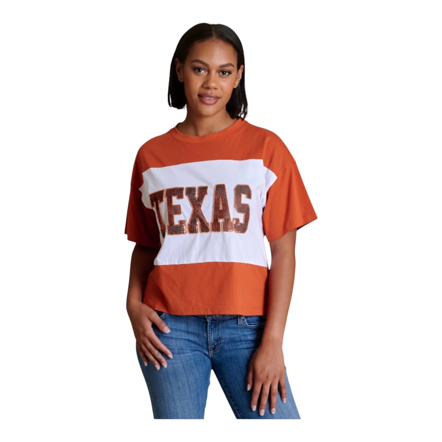Stewart Simmons Texas Longhorns Colorblock Sequin Tee - Image 2