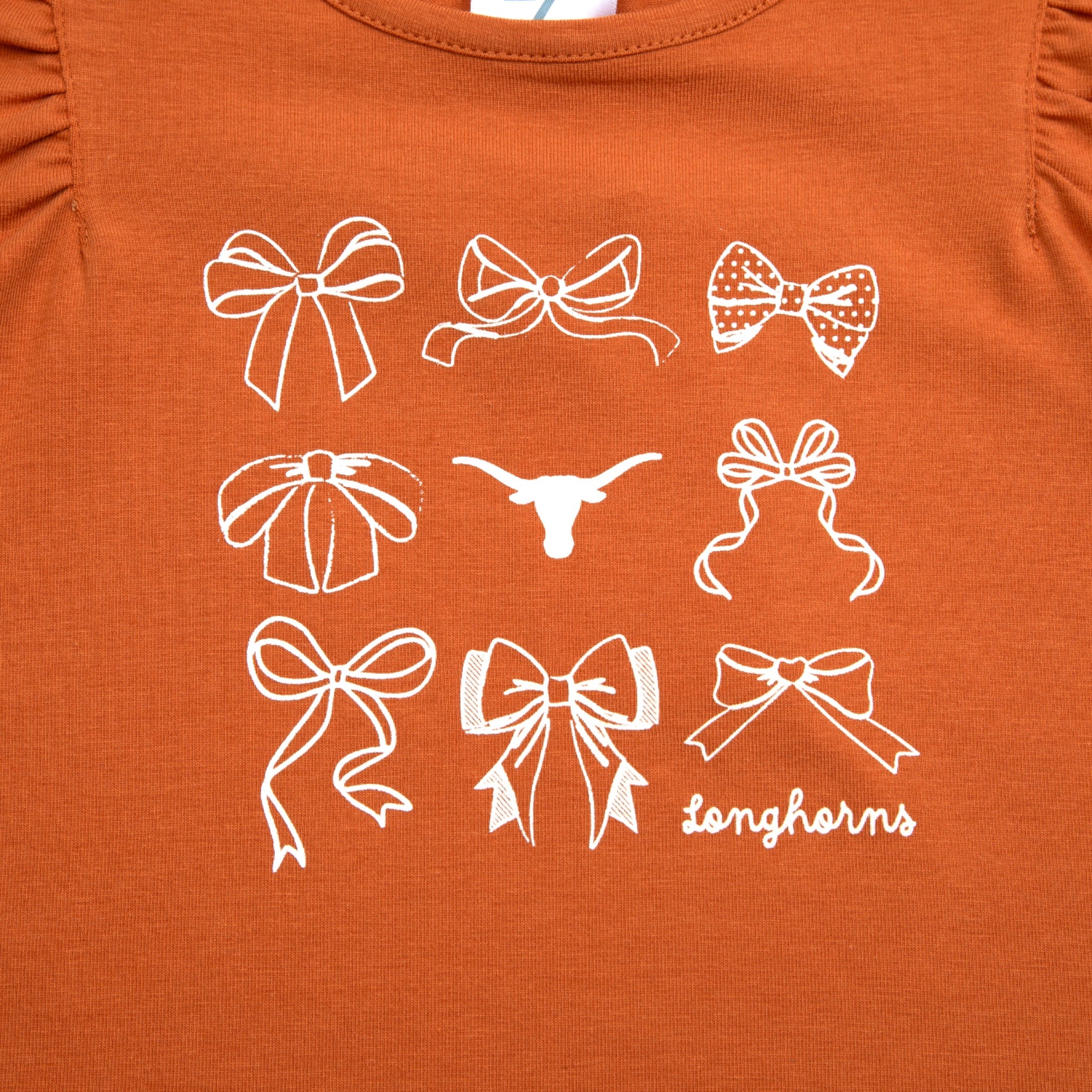 Toddler ZooZatZ Texas Longhorns Ruffle Sleeve Bow Print Tee - Image 2