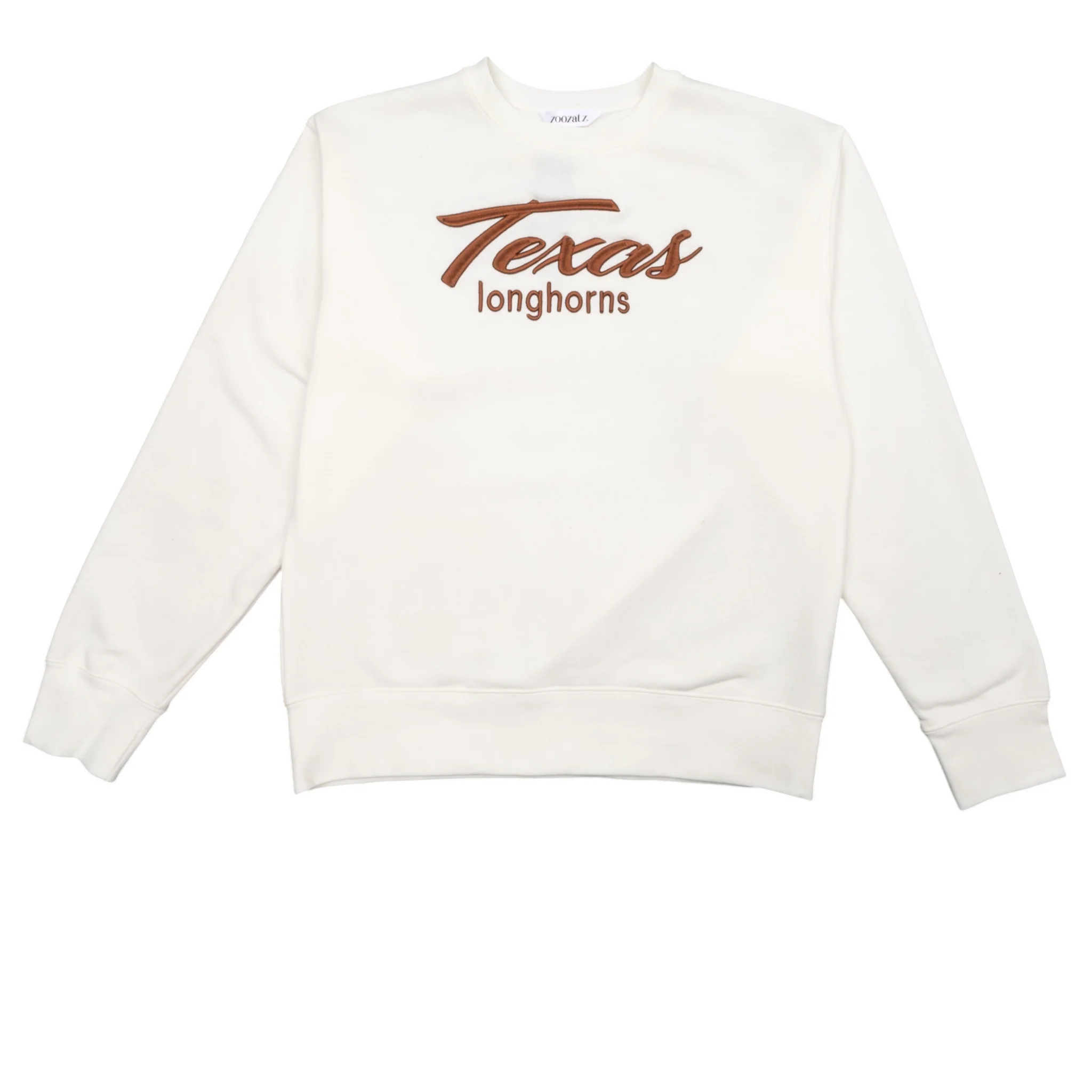 ZooZatZ Texas Longhorns Raised Script Embroidered Crewneck