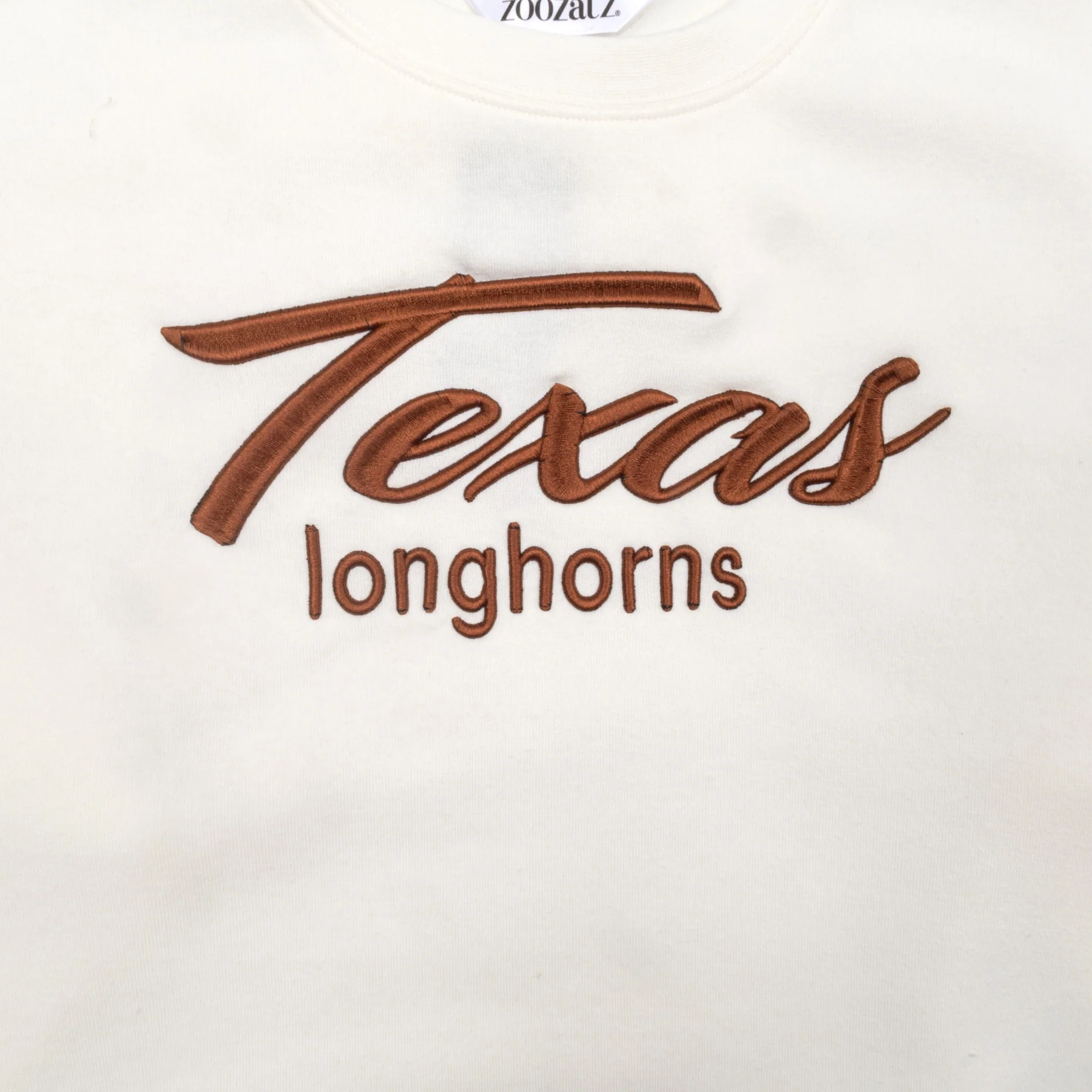 ZooZatZ Texas Longhorns Raised Script Embroidered Crewneck - Image 2