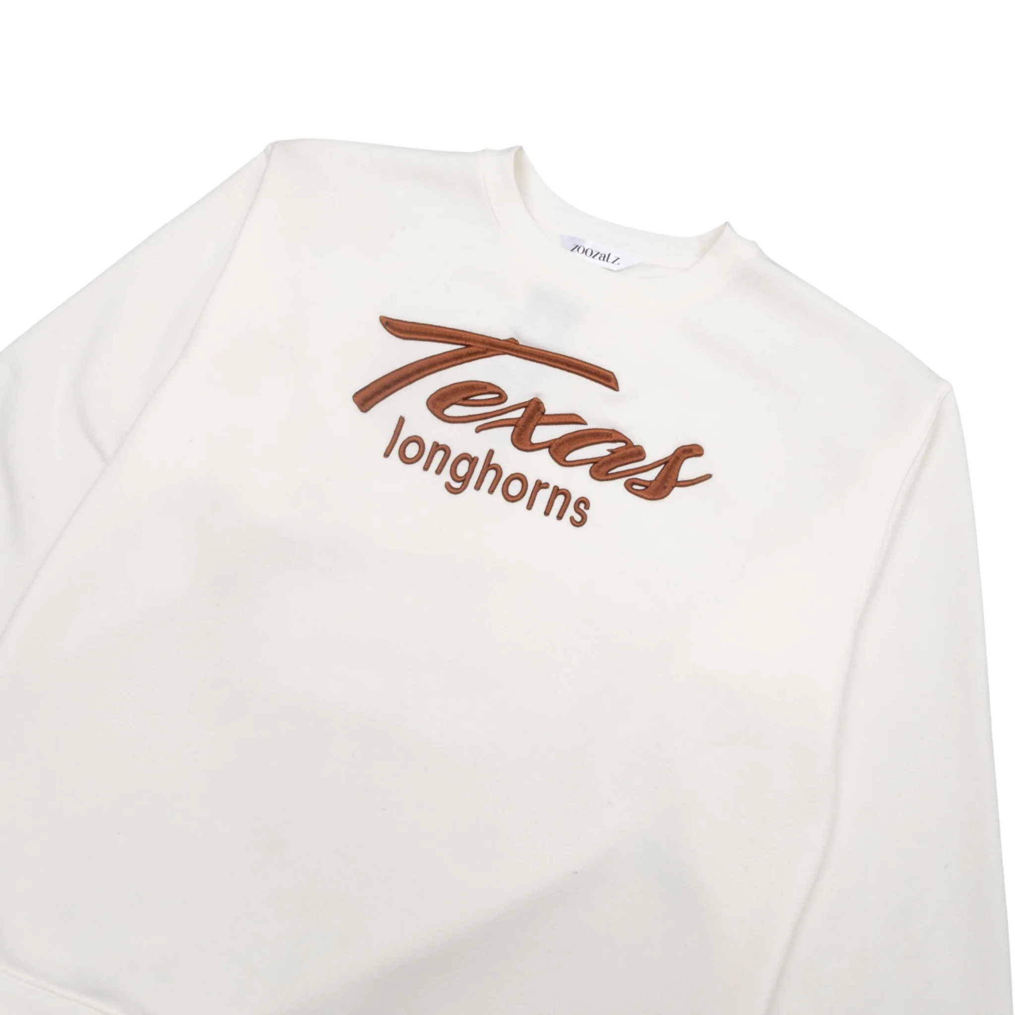 ZooZatZ Texas Longhorns Raised Script Embroidered Crewneck - Image 3